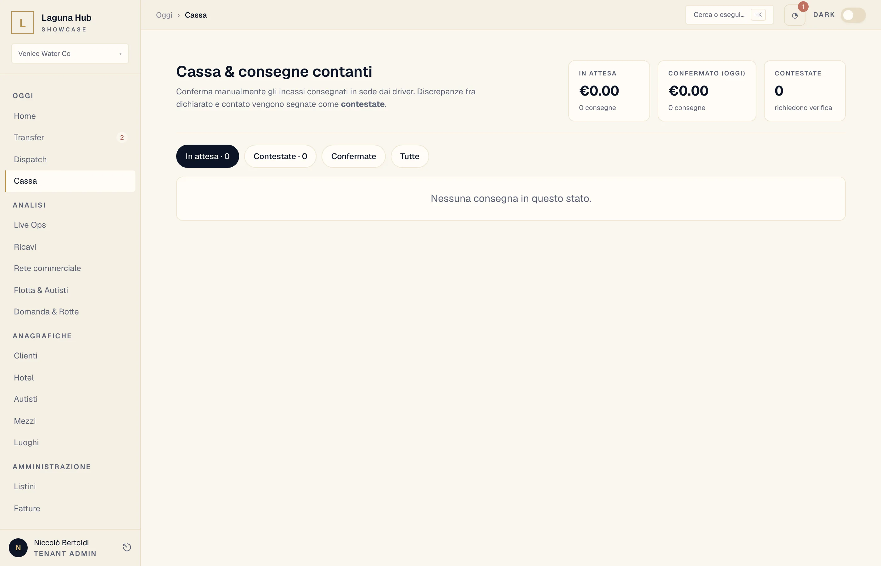 Schermata cassa · chiusura mese con riconciliazione